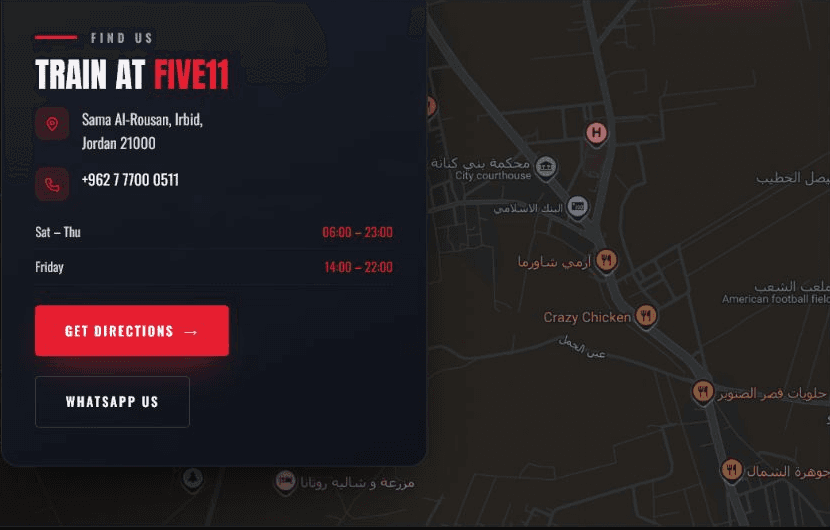 لقطة خريطة موقع Five11 Gym في سما الروسان، إربد